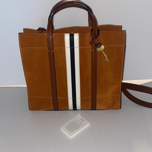Fossil Handbags - Fossil Carmen nubuck leather shopper caramel color crossbody tote
